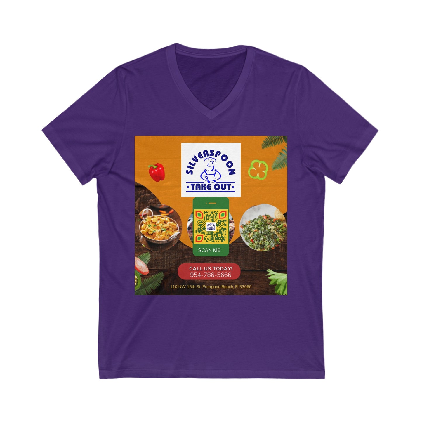 QR Custom "Silver Spoon" Unisex Jersey Short Sleeve V-Neck Tee