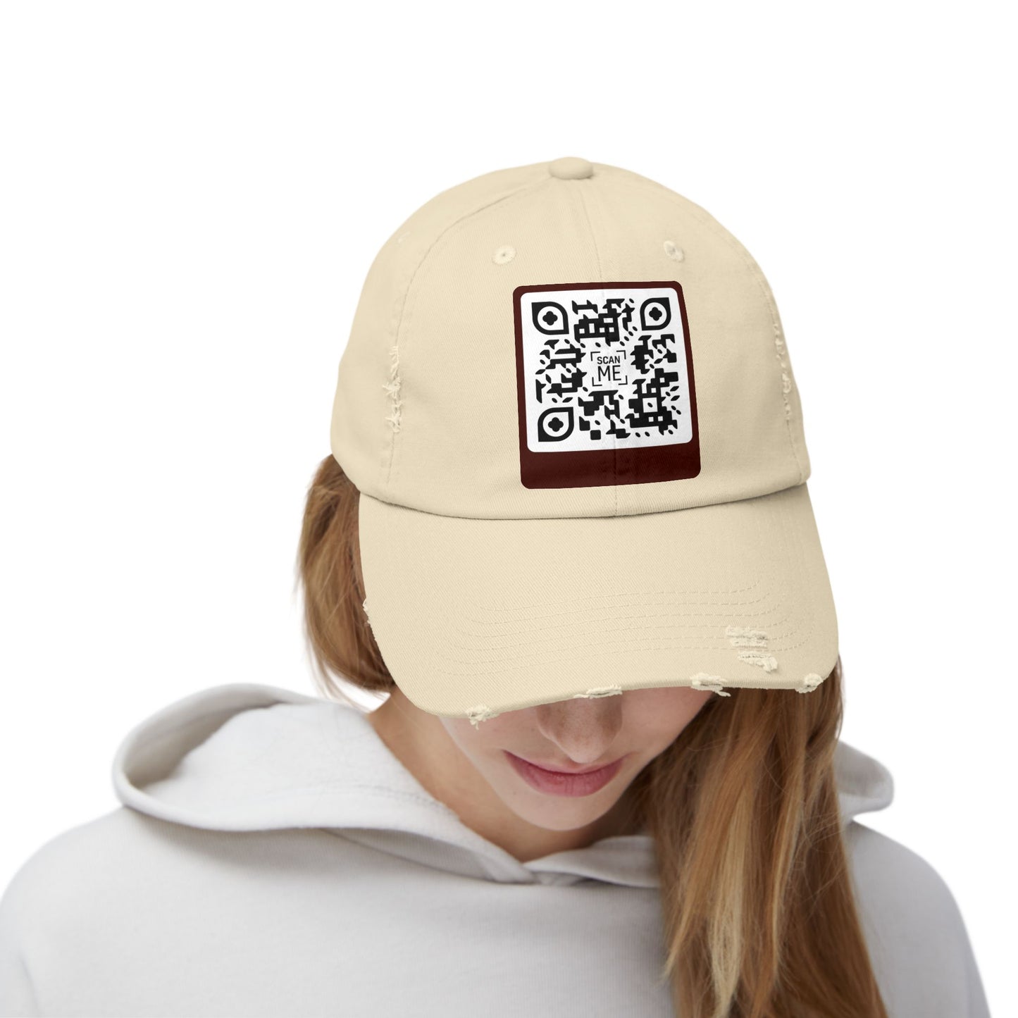 Distressed Cap with Scannable Smile QR Code Design