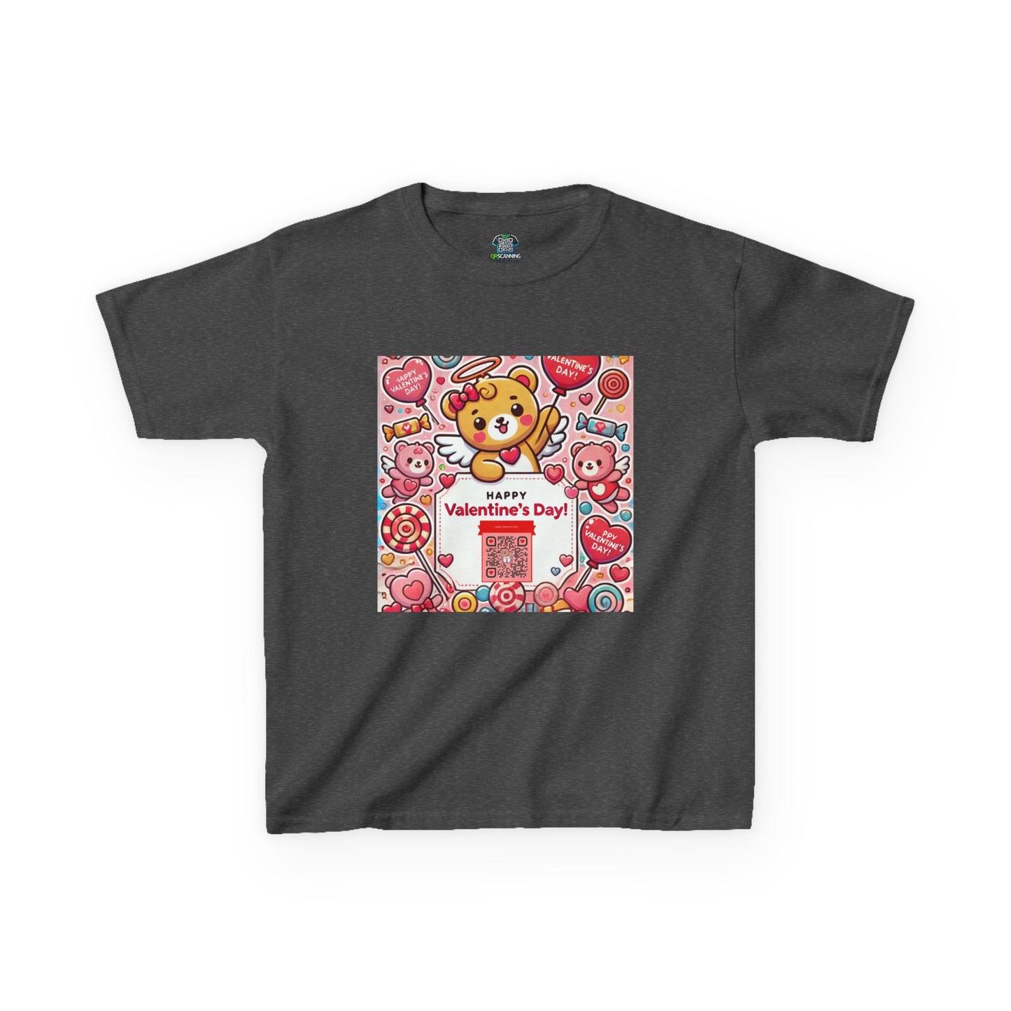 Kids T-Shirt Happy Valentines Day Scannable QR Code