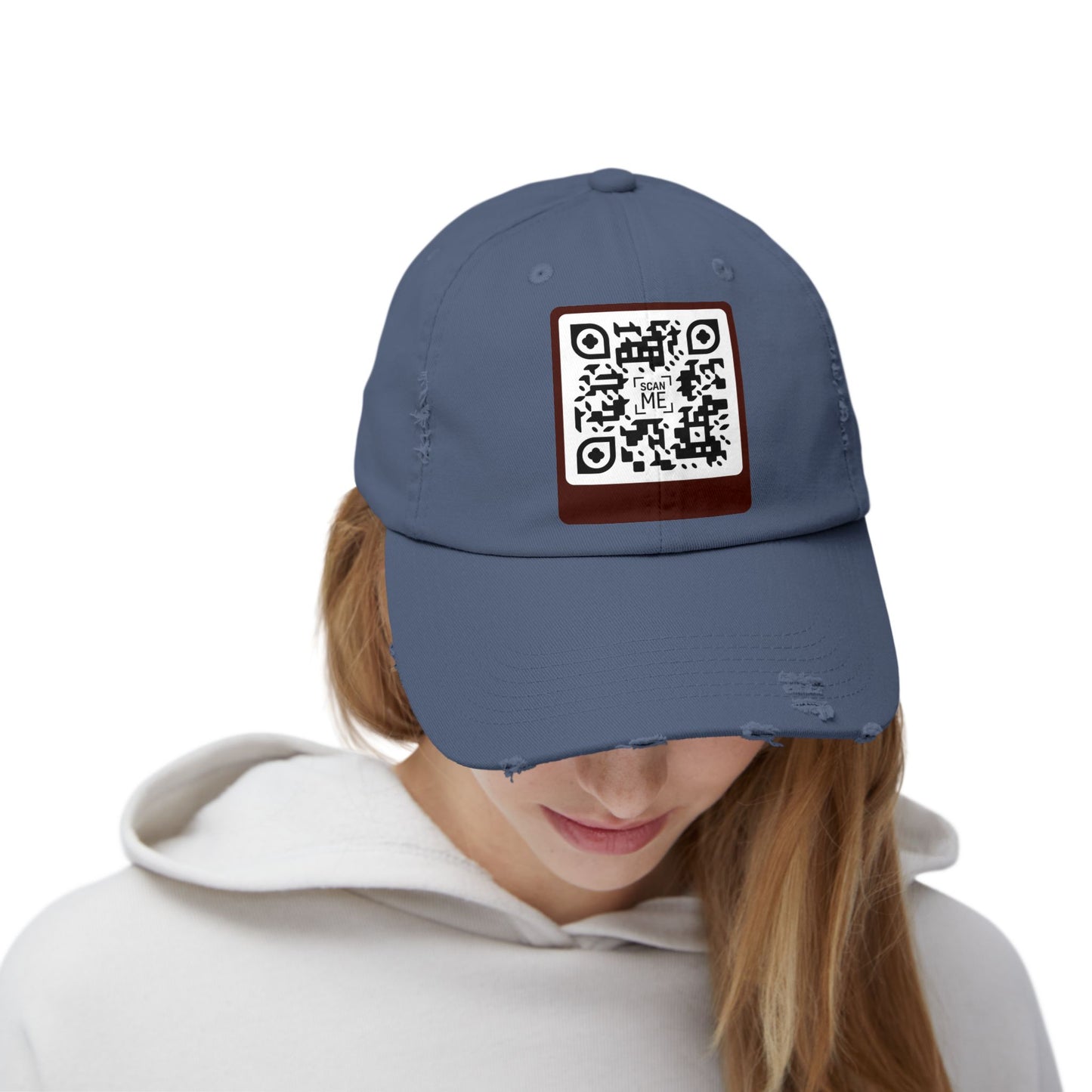 Distressed Cap with Scannable Smile QR Code Design