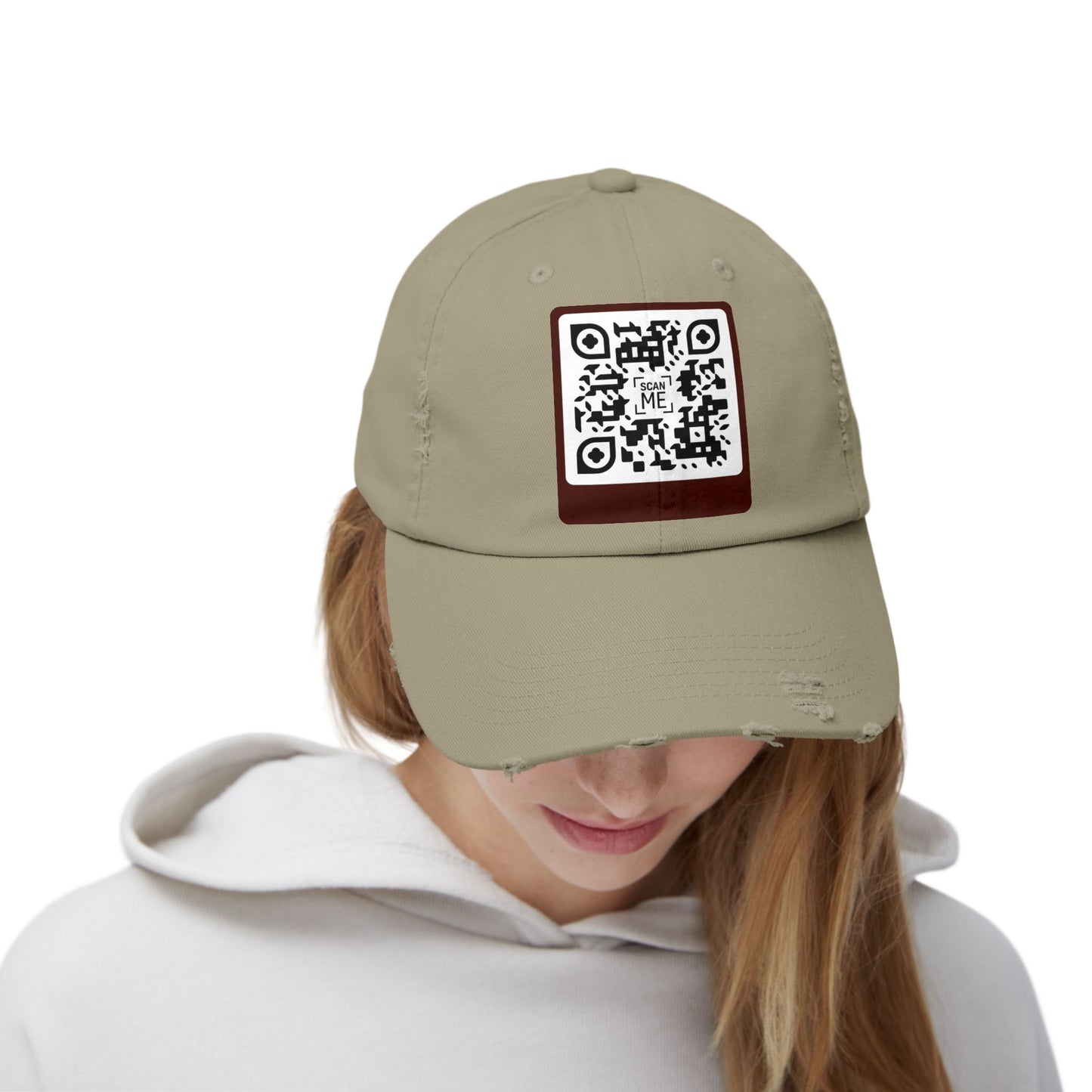 Distressed Cap with Scannable Smile QR Code Design