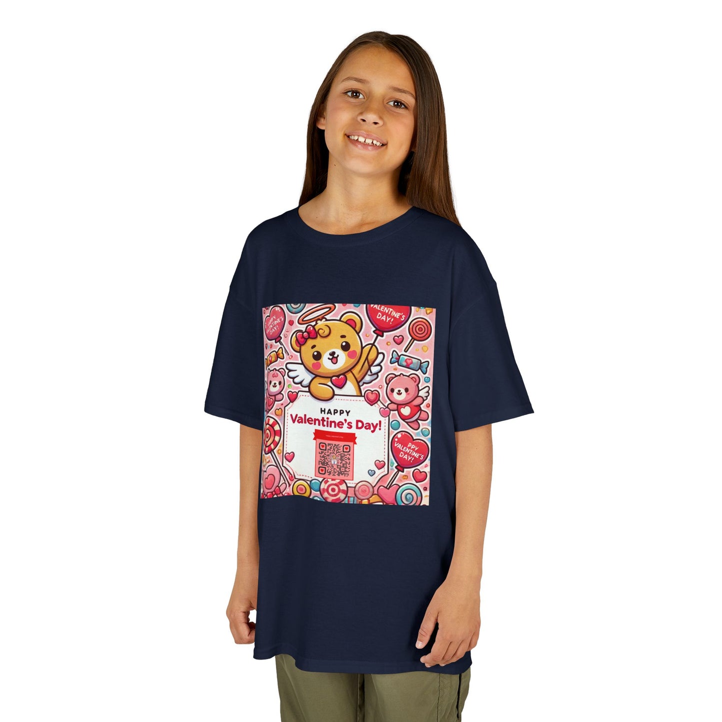 Kids T-Shirt Happy Valentines Day Scannable QR Code