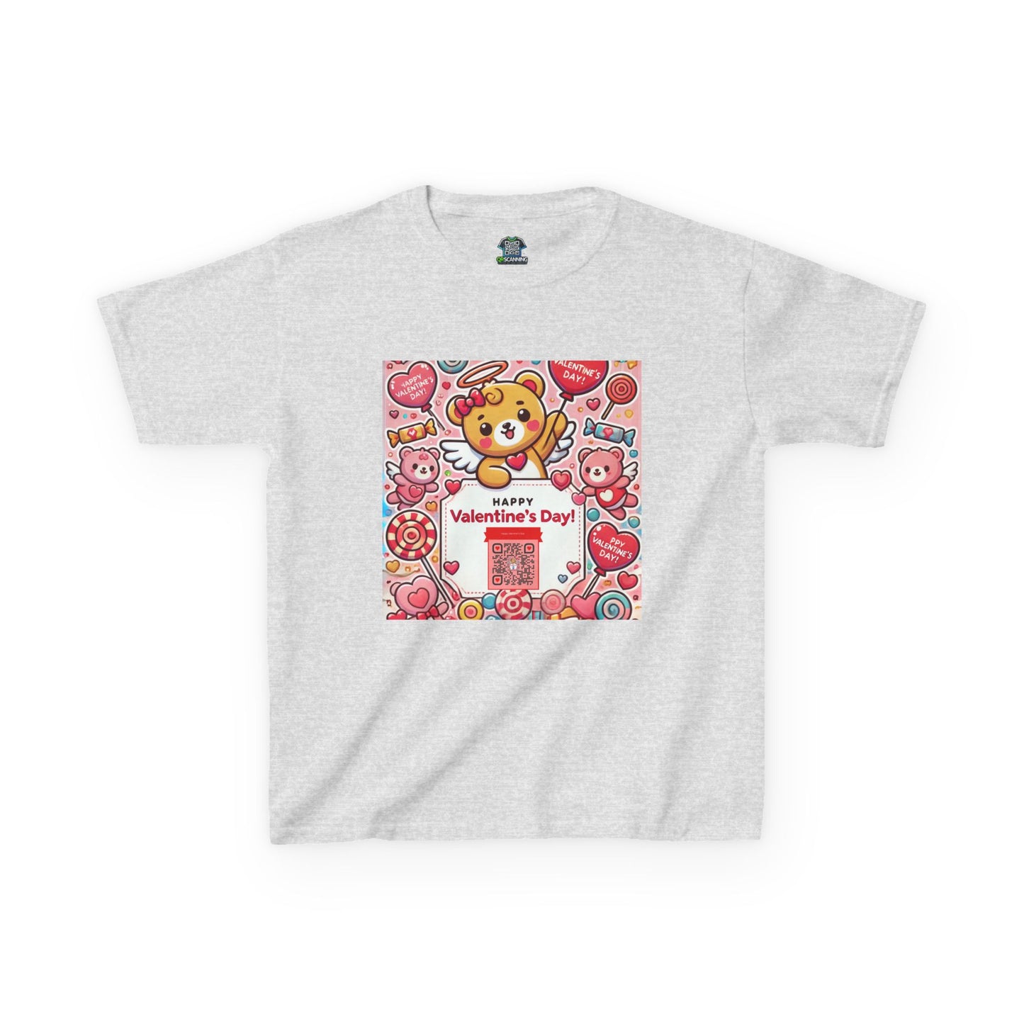 Kids T-Shirt Happy Valentines Day Scannable QR Code