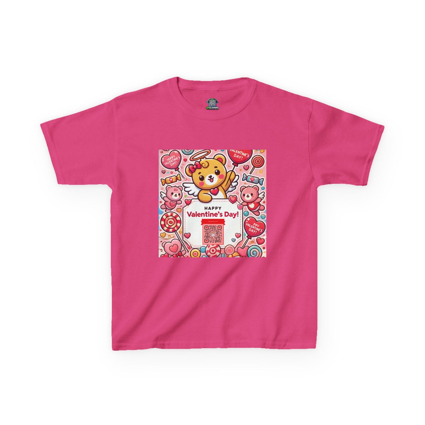 Kids T-Shirt Happy Valentines Day Scannable QR Code