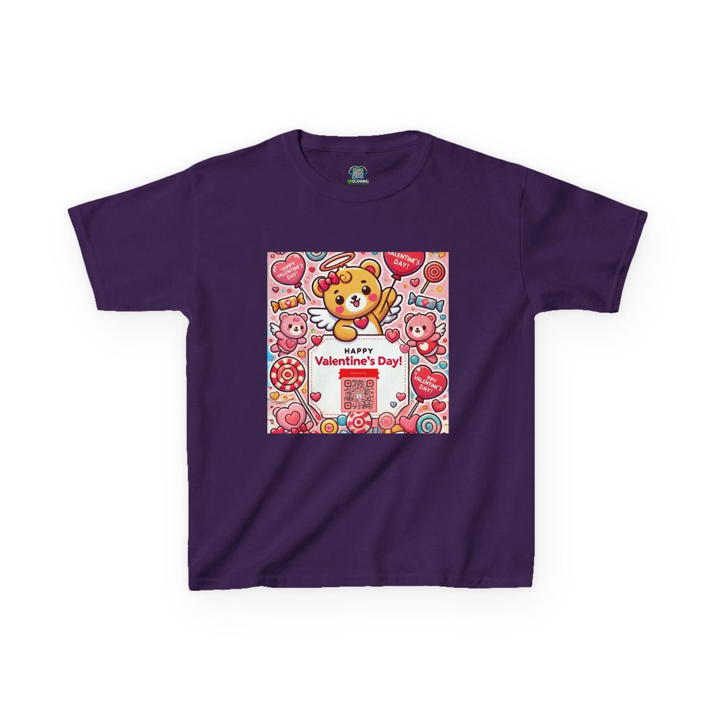 Kids T-Shirt Happy Valentines Day Scannable QR Code