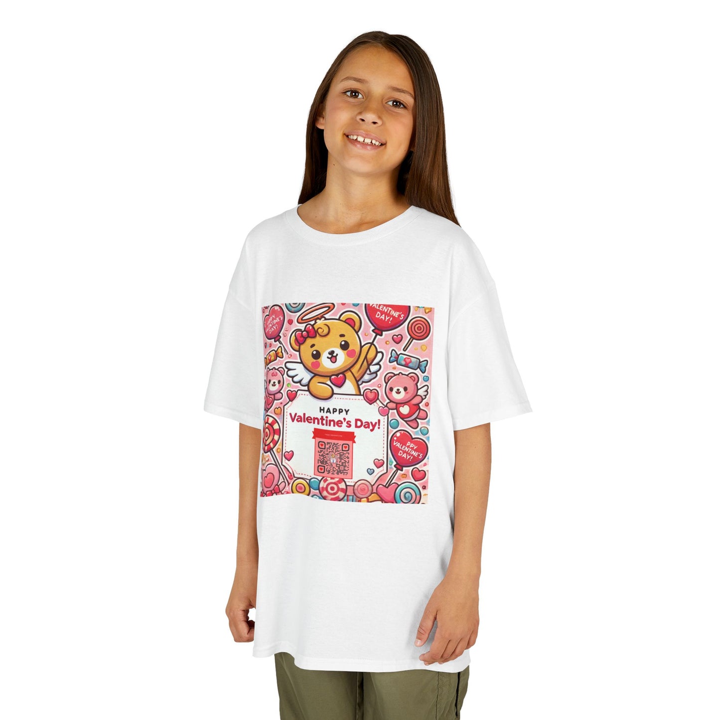 Kids T-Shirt Happy Valentines Day Scannable QR Code