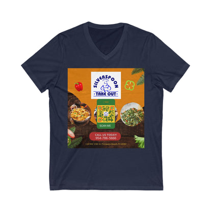 QR Custom "Silver Spoon" Unisex Jersey Short Sleeve V-Neck Tee