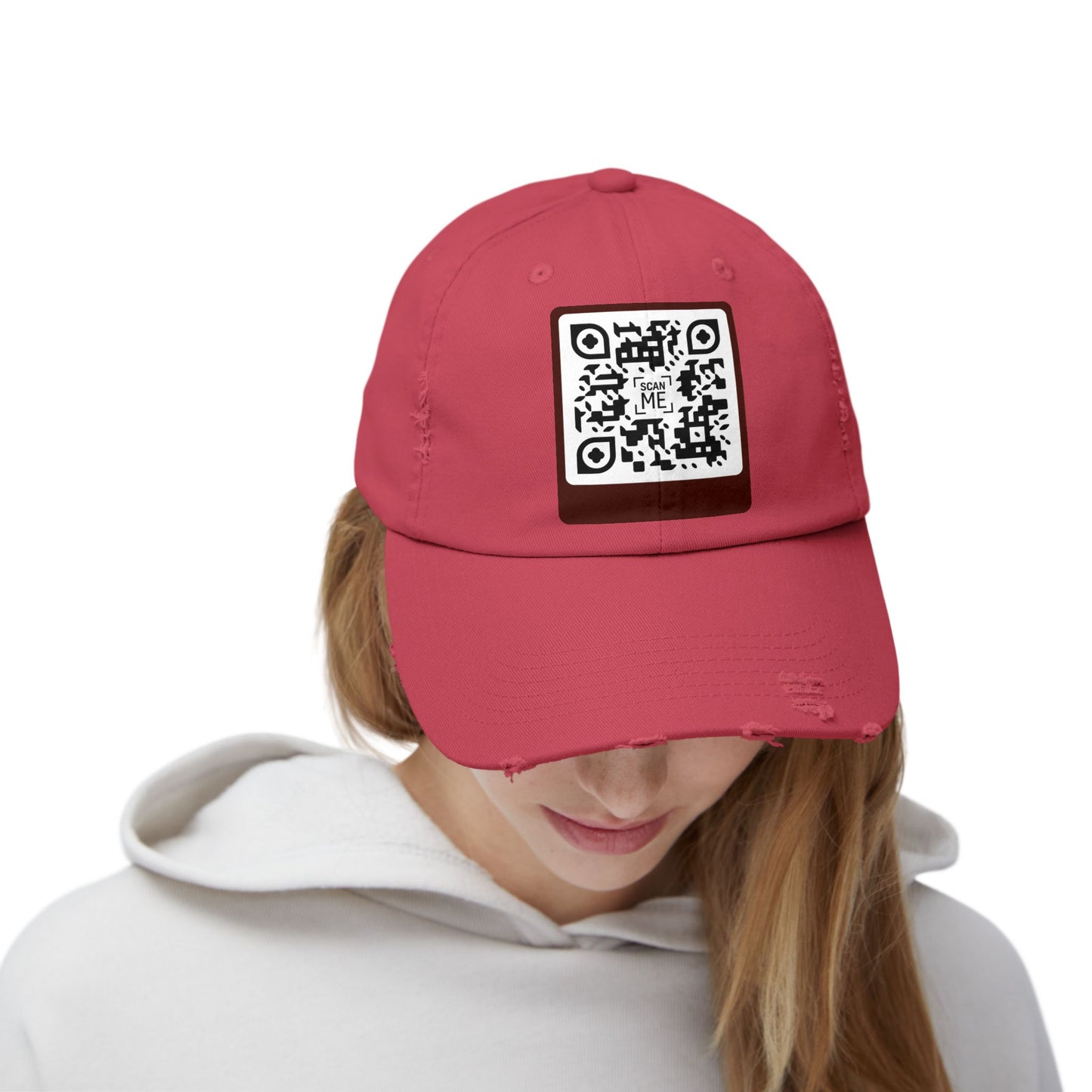 Distressed Cap with Scannable Smile QR Code Design