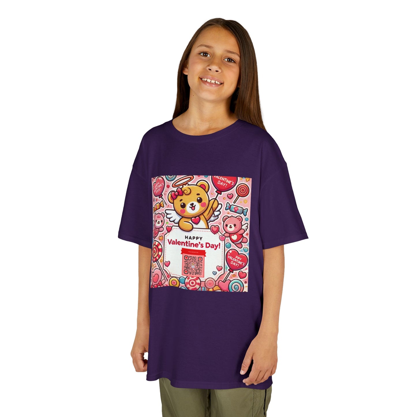 Kids T-Shirt Happy Valentines Day Scannable QR Code