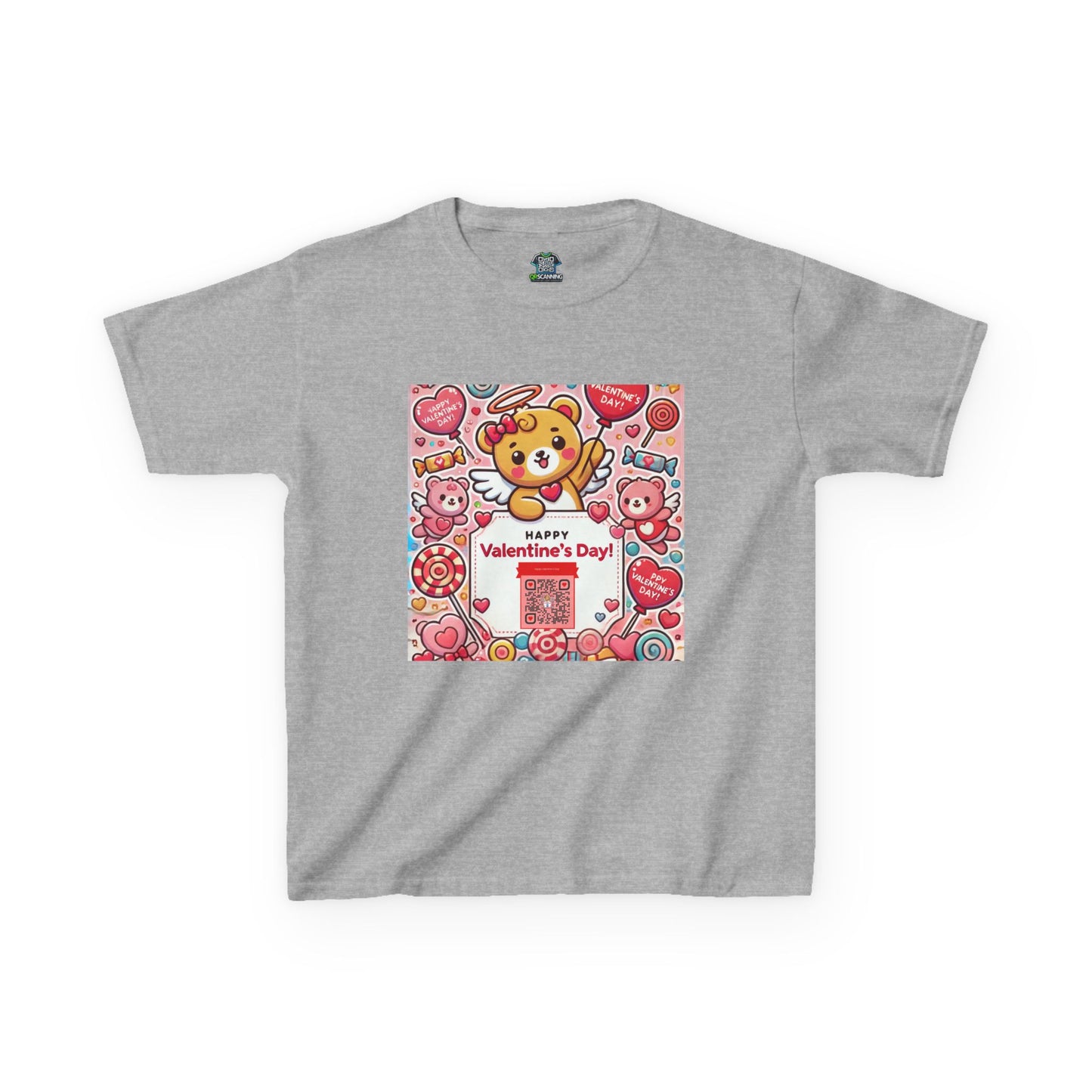 Kids T-Shirt Happy Valentines Day Scannable QR Code