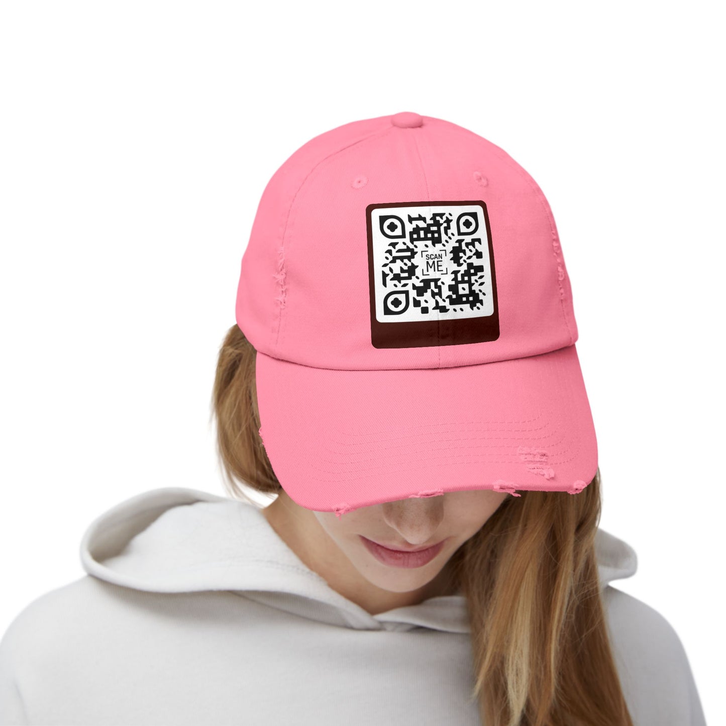 Distressed Cap with Scannable Smile QR Code Design