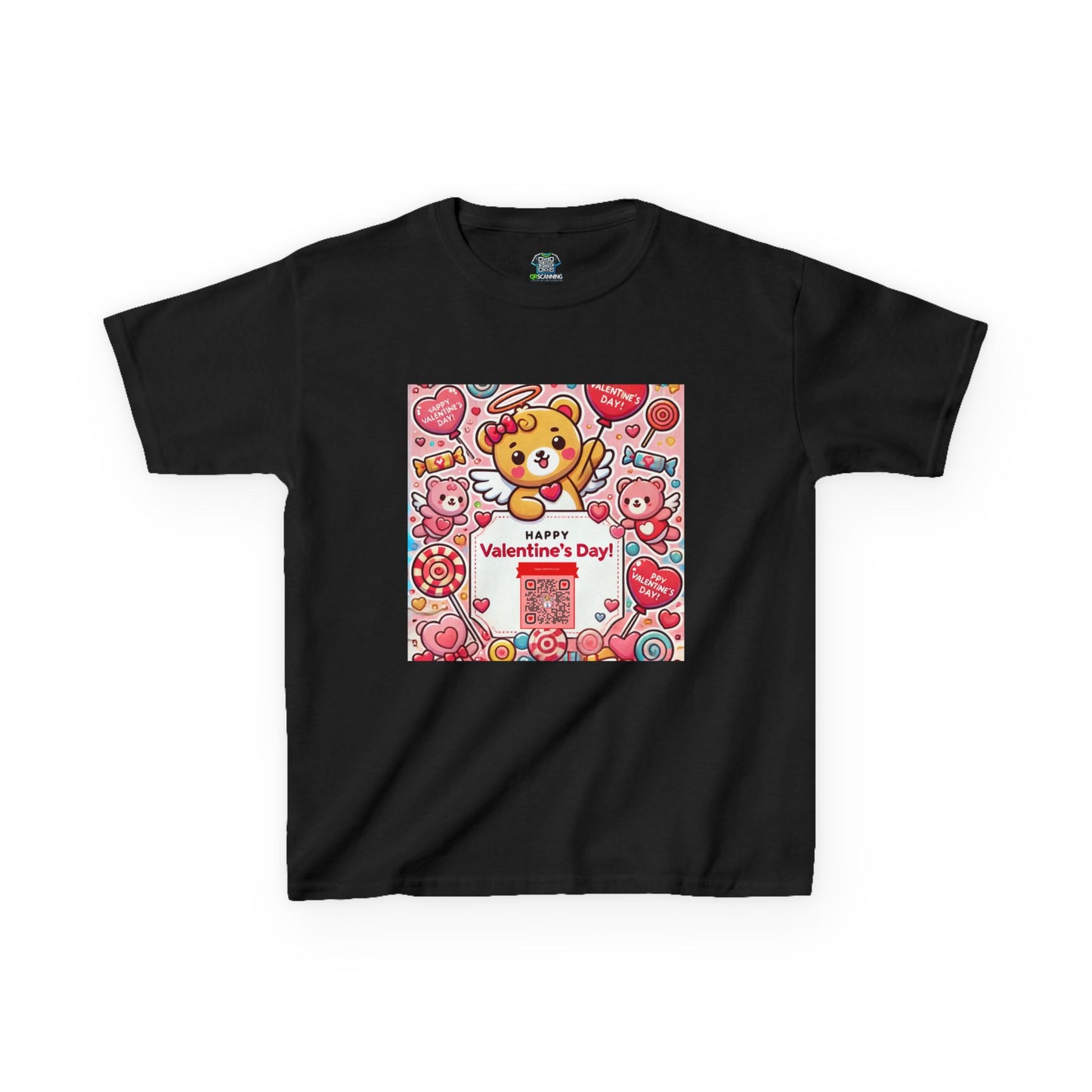 Kids T-Shirt Happy Valentines Day Scannable QR Code