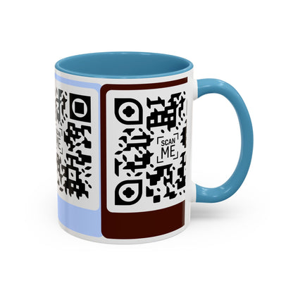 Coffee Mug, Scannable 'Smile' & 'Greatness' QR Code Design
