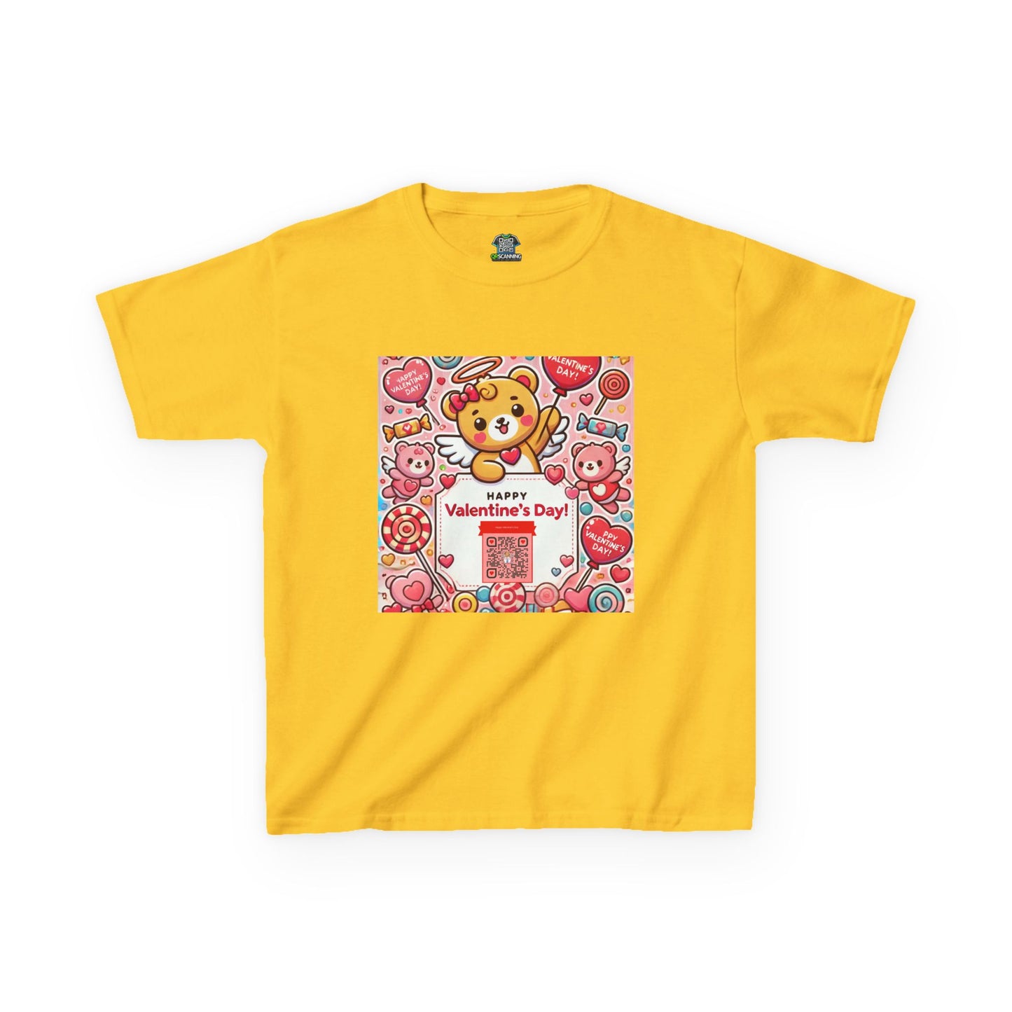 Kids T-Shirt Happy Valentines Day Scannable QR Code