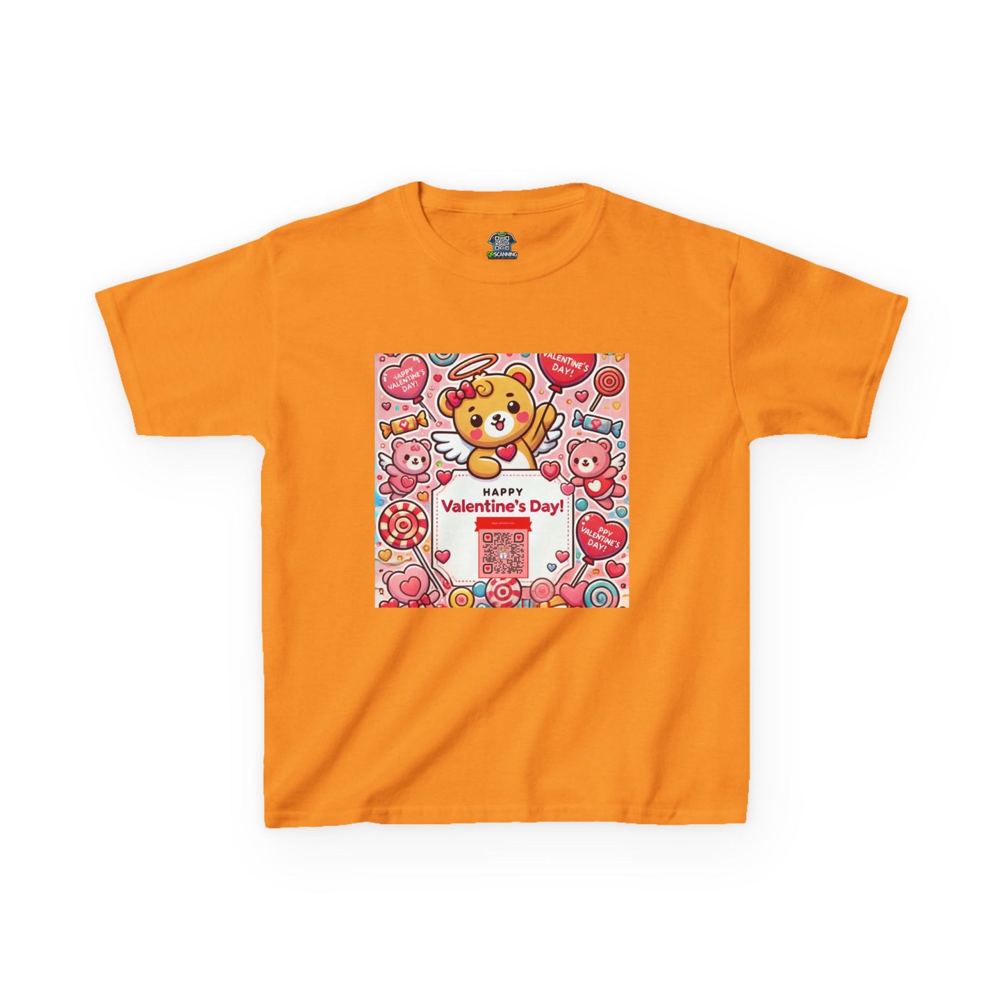 Kids T-Shirt Happy Valentines Day Scannable QR Code