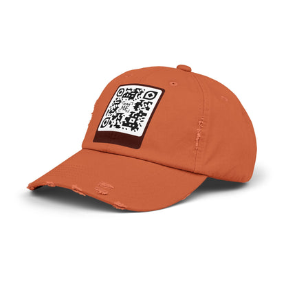 Distressed Cap with Scannable Smile QR Code Design