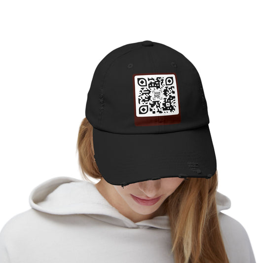 Distressed Cap with Scannable Smile QR Code Design