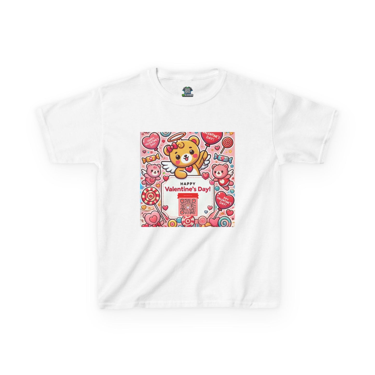 Kids T-Shirt Happy Valentines Day Scannable QR Code