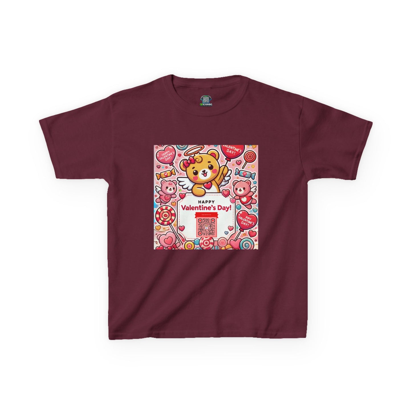 Kids T-Shirt Happy Valentines Day Scannable QR Code