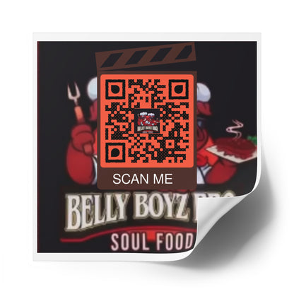 QR Custom Laminate Stickers, Square "Belly Boyz BBQ"