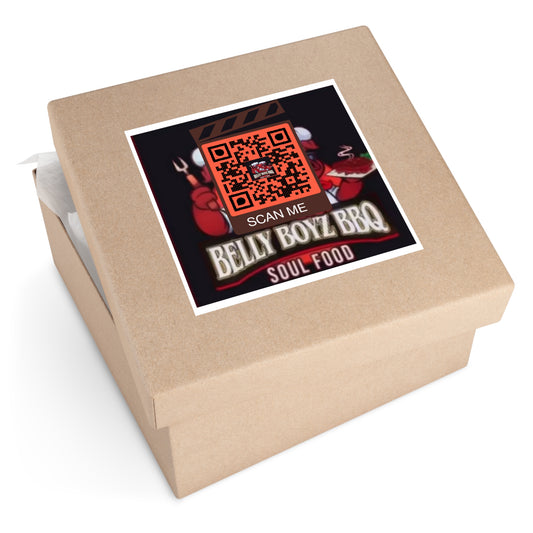 QR Custom Laminate Stickers, Square "Belly Boyz BBQ"